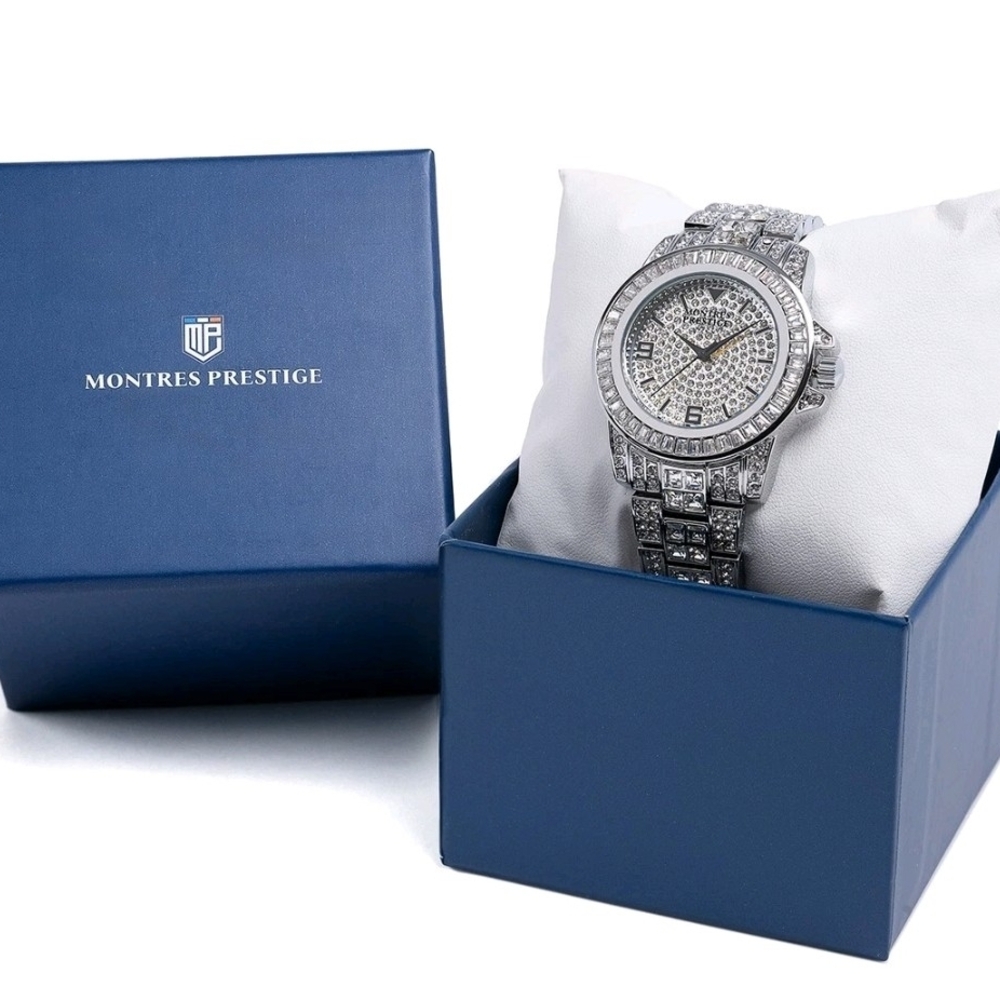 Montres Prestige Celeste 38mm Case, Silver Finish with Crystals(MPW-0138)